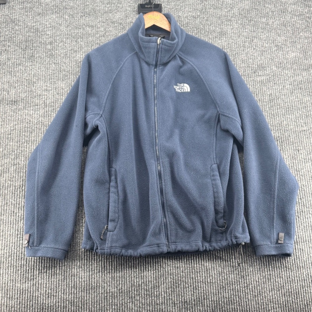 The North Face Fleece Jacket Mens Large Navy Blue Good Full Zip Mock Neck Raglan